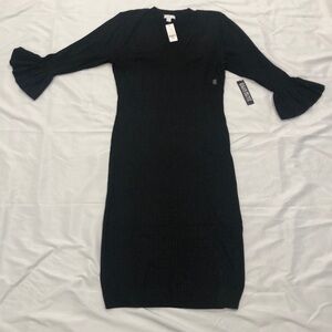 NWT New York & Company Ribbed Midi Sweater Dress—Black with Metallic Sparkle—L